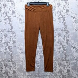 VTG Chiasso Brown‎ Faux Suede Leggings Pants Women's Size L Elastic W30 GUC